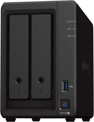 Synology DiskStation® DS723+  2-bay; 2GB DDR4  -Up to 471/225 MB/s read/write -Up to 10GbE networking -2 x M.2 NVMe cache  storage pool