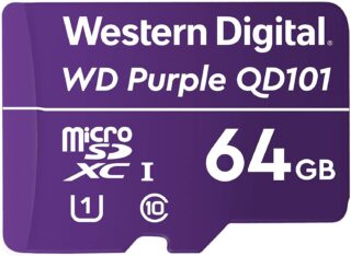 Western Digital WD Purple 64GB MicroSDXC Card 24/7 -25°C to 85°C Weather  Humidity Resistant for Surveillance IP Cameras mDVRs NVR Dash Cams Drones