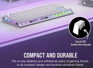 Corsair K60 PRO TKL RGB Compact Tenkeyless Optical-Mechanical Gaming Keyboard- White