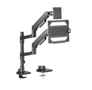 Brateck LDT81-C024P-ML-B NOTEWORTHY POLE-MOUNTED HEAVY-DUTY GAS SPRING DUAL MONITOR ARM WITH LAPTOP HOLDER Fit Most 17"-49" Monitor Fine Texture Black