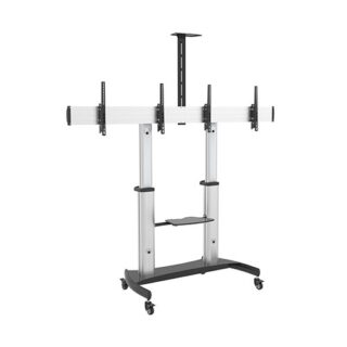 Brateck Dual Screen Aluminum Height-Adjustable TV Cart with Media Shelf for 37'-60' TVs Up to 50kg (LS)