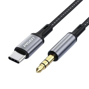 Pisen Braided USB-C to 3.5mm AUX Audio Cable(1M) Titanium Grey-Gold-Plated Plug