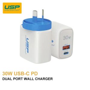 USP 30W Dual Ports (USB-C PD + USB-A QC3.0) Fast Wall Charger - Safe Charge