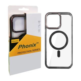 Phonix Apple iPhone 15 (6.1") Clear Armor Hard MagSafe Case With Metal Mens Protection Black-Rugged Protection