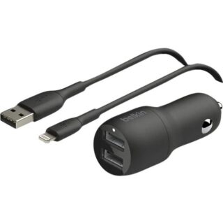 Belkin BoostCharge Dual USB-A Car Charger 24W + Lightning to USB-A Cable(1M) - Black(CCD001bt1MBK)