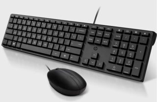 HP 225 USB Wired Keyboard Mouse Combo for Business - Full-Sized USB 3.0 Type-A Comfotable Reliable Ergonomic Plug  Play Over 50% Recycled Material