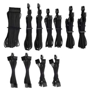 For Corsair PSU - BLACK Premium Individually Sleeved DC Cable Pro Kit