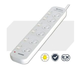 Sansai 6 Way Powerboard 6 Outlet 10A 240V Individually Switched 3 extra spaced sockets 1M Length