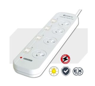 Sansai 4-Way Power Board (421SW) with Individual Switches and Surge Protection 2 Extra Spaced Sockets Indicator Light 100CM Lead 240VAC 50Hz 10A