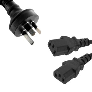 8ware 1m 10amp Y Split Power Cable with AU/NZ 3-pin Male Plug 2xIEC F C13 Socket Cord for PC Monitor to Wall Power Socket ~CBPOWERY