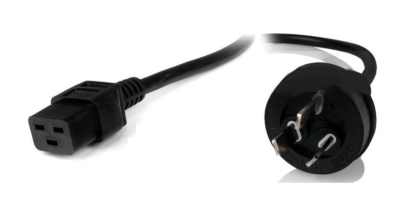 8Ware Power Cable 2m 3-Pin AU to IEC C19 Male to Female 10A Electrical Safety Black