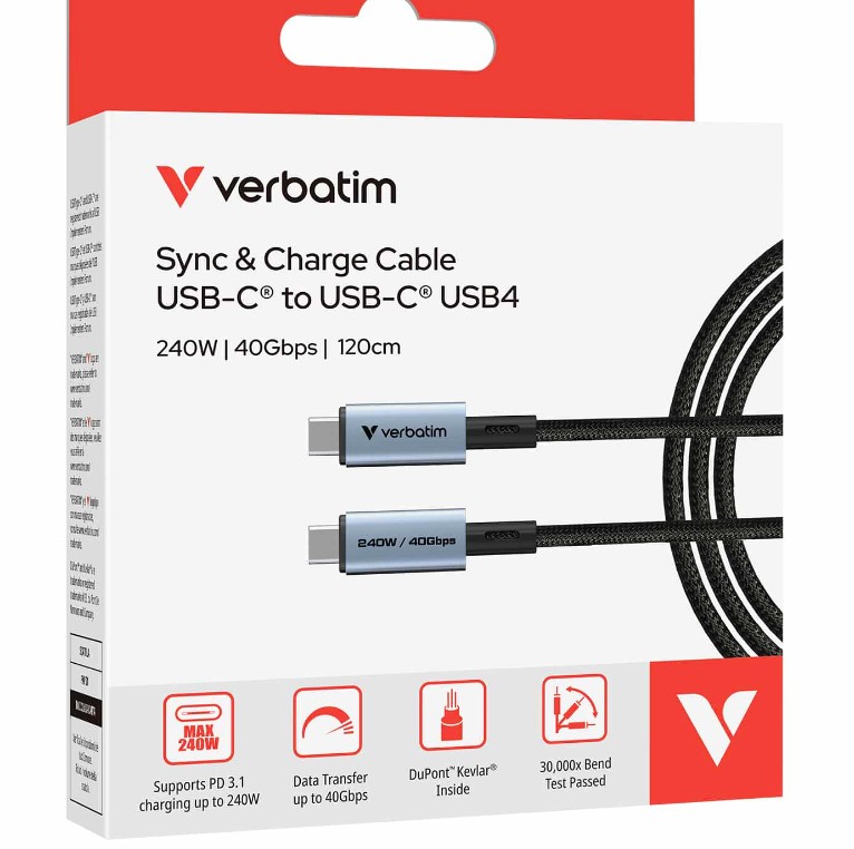 Verbatim Sync Charge USB C to USB C 240W 40 Gbps120 cm