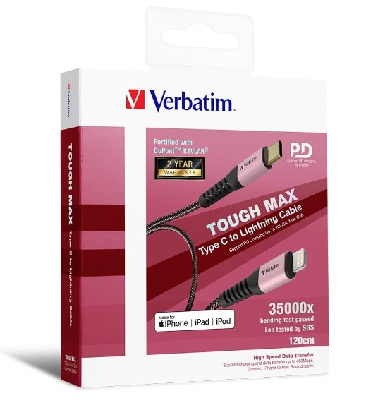 (LS)Verbatim Type C to Lightning Cable with Kevlar 120cm Rose Gold