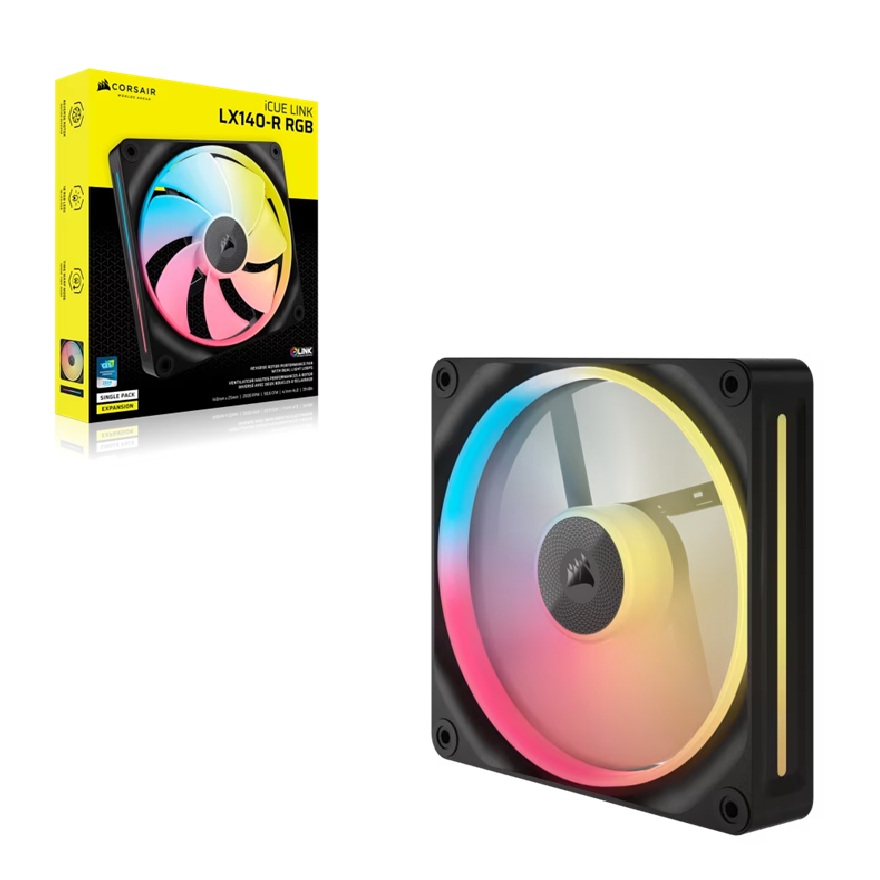 Corsair iCUE LINK LX140-R RGB 140mm PWM Reverse Fan Expansion Single Pack - Black: 90.6 CFM