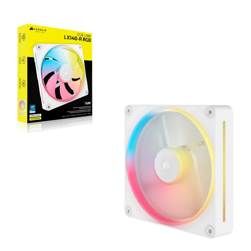 Corsair iCUE LINK LX140-R RGB 140mm PWM Reverse Fan Expansion Single Pack - White: 90.6 CFM
