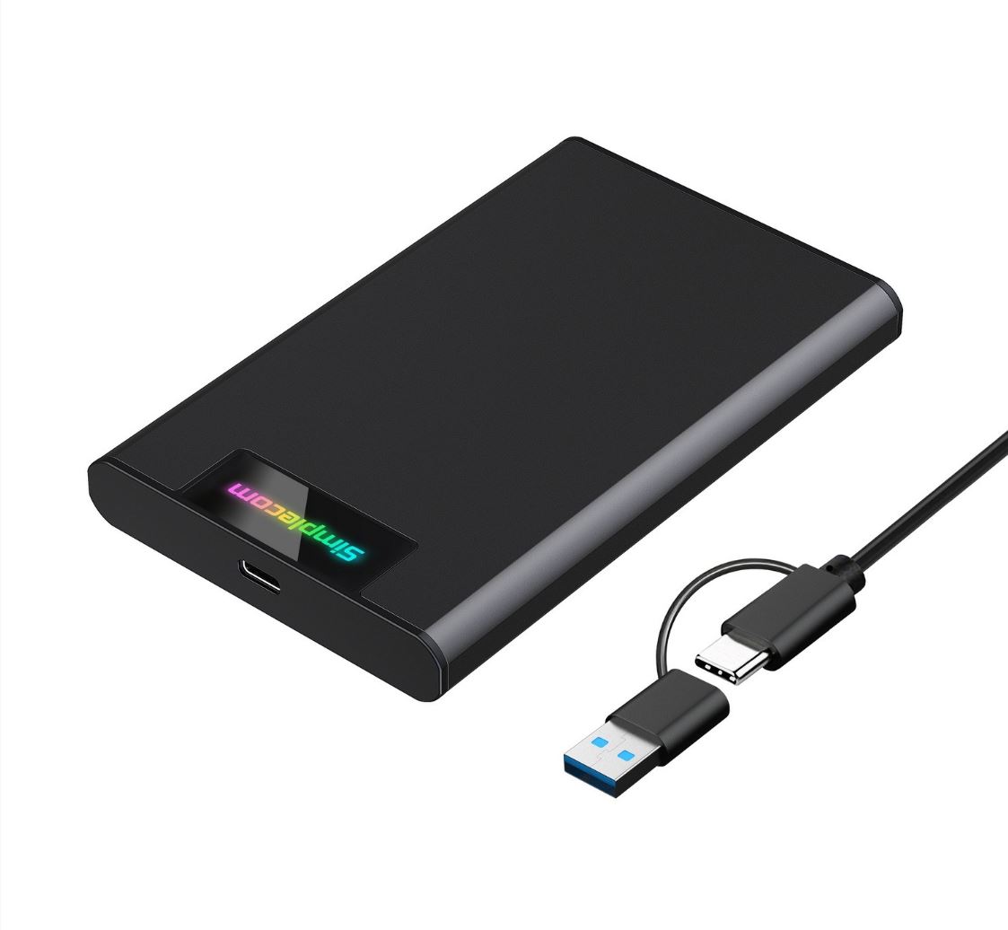 Simplecom SE239 Tool-free 2.5" SATA HDD SSD to USB-C Enclosure with RGB Lights USB 3.2 Gen 2 2 interface