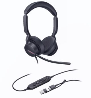 Yealink UH46 Dual Teams USB-C/A Microsoft Certified Teams USB Wired Headset 3-Noise-Canceling Microphones 35mm Speaker Busylight Leather Controller