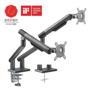 Brateck Dual Monitor Premium Slim Aluminum Spring-Assisted Monitor Arm Fix Most 17"-32" Monitor Up to 9kg per screen VESA 75x75/100x100 (Grey)