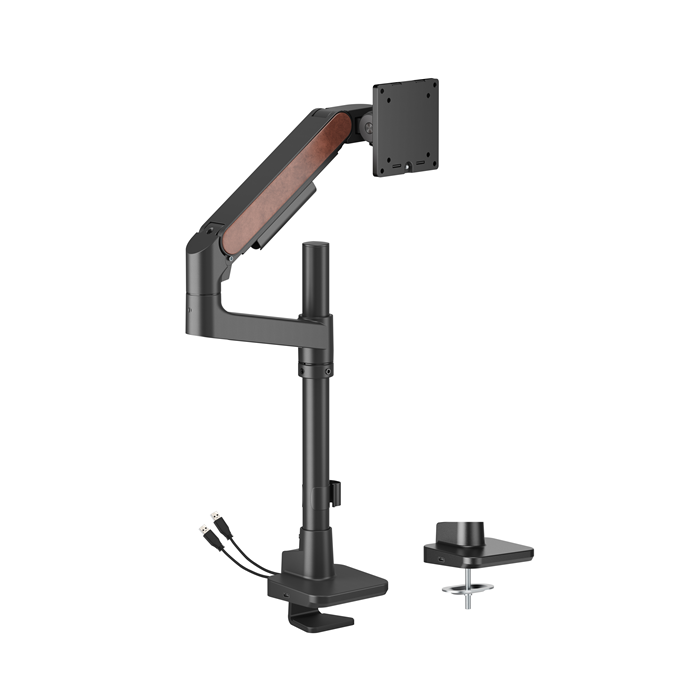 Brateck LDT81N-C012UCP Fusion Heavy-Duty Pole-Mounted Gas Spring Monitor Arm with USB-A/USB-C Ports For most 17"~49" Monitors