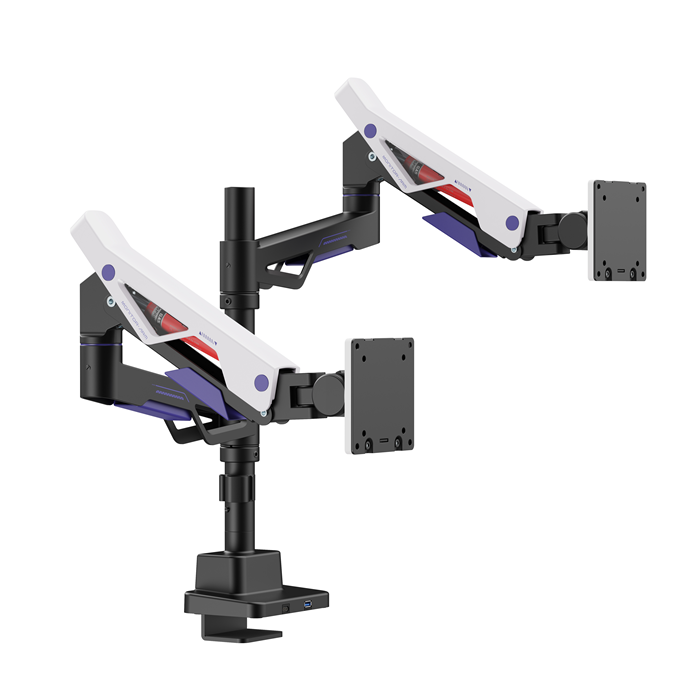 Brateck LDT95-C024UCP Atlas Neo Gaming Pole-Mounted Dual Monitor Arm with USB-A USB-C Ports For most 24"~57" Monitors