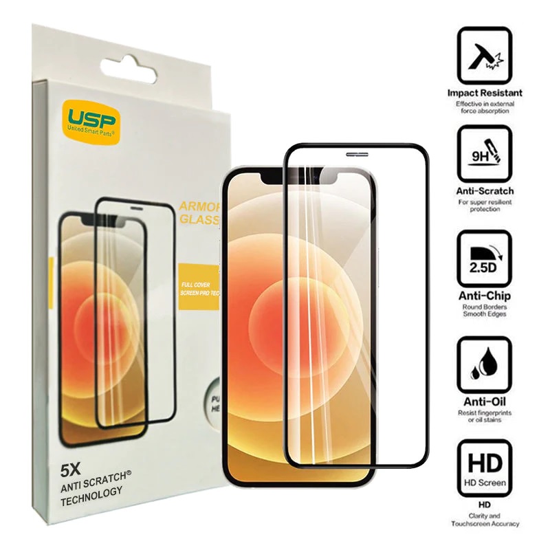 USP Apple iPhone 16 Plus / iPhone 15 Plus (6.7") Armor Glass Full Cover Screen Protector - Impact-Resistant