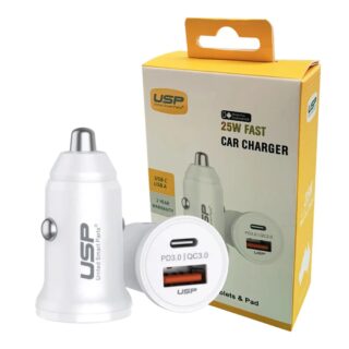USP 43W Dual Port Fast Car Charger - White