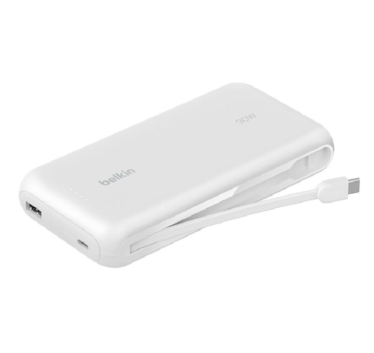 Belkin BoostCharge 20K mAh Power Bank With Integrated USB-C Cable - White (BPB024fqWH)