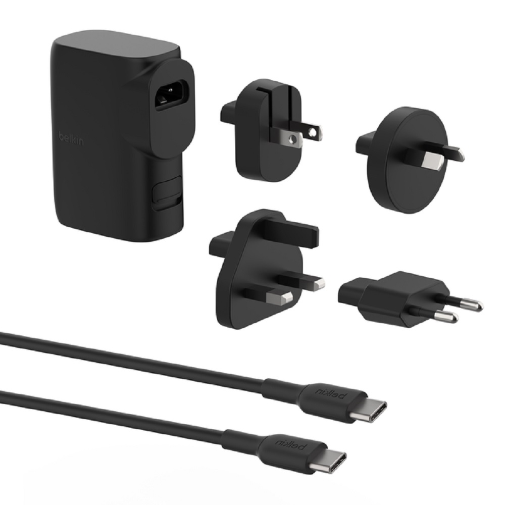 Belkin BoostCharge Hybrid PD 3.0 25W Dual Wall Charger + 5K mAh Power Bank + Travel Adapter Kit +USB-C Cable- Black(BPZ003bt1MBK-B6)