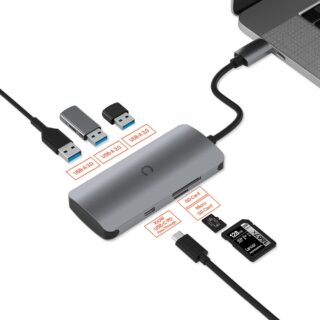 Cygnett Unite SlimMate 6-in-1 USB-C Multiport Hub Adapter Dock-(CY3316HUBC3)3xUSB-A 3.0 1xUSB-C 100W PD 1xSD 1xMicroSD High-Speed Data