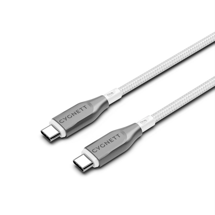 Cygnett Armoured Braided USB-C to USB-C (2.0) Cable (2M) - White (CY4677PCTYC)