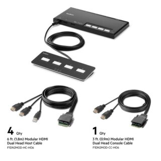 Belkin Cybersecurity and Secure KVM 4-Port Dual Head HDMI Modular Secure KVM Switch PP4.0 W/ Remote-Black(F1DN204MOD-HH-4)