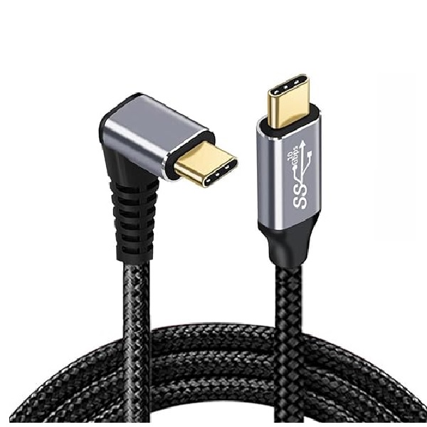 USP Braided USB-C to USB-C Right Angle Cable (1M) - Black