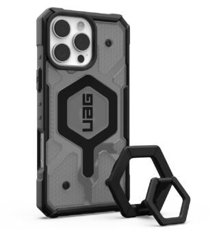 UAG Pathfinder Clear MagSafe Apple iPhone 16 Pro Max (6.9") Rugged Case + Black Ring Stand- Ash(1144651BV02)
