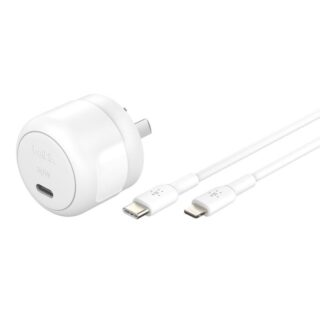 Belkin BoostCharge Compact 30W USB-C (PD 3.1) Wall Charger + USB-C to Lightning Cable - White (WCA008au1MWH-B5)