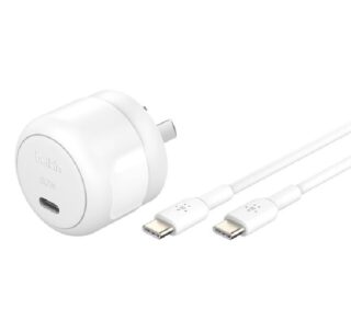 Belkin BoostCharge Compact 30W USB-C (PD 3.1) Wall Charger + USB-C to USB-C Cable (1M) - White (WCA008au1MWH-B6)