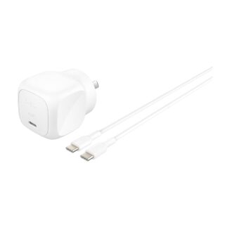 Belkin BoostCharge 65W USB-C PD 3.1 Cubic Wall Charger + USB-C to USB-C Cable - White (WCA011au1MWH-B6)