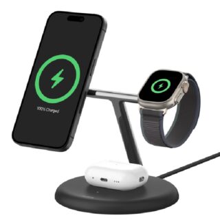 Belkin BoostCharge Pro 3-in-1 Magnetic Qi2 Wireless Charging Stand + 36W Wall Charger + USB-C Cable - Black(WIZ023AUBK)