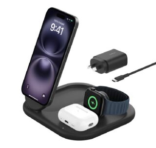 Belkin BoostCharge 3-in-1 Magnetic Foldable Qi2 Wireless Charger 15W + 36W Wall Charger + USB-C Cable (1.5M) - Black (WIZ029auBK)