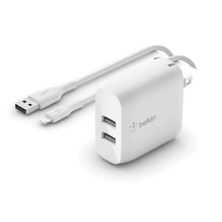 Belkin BoostCharge 24W Dual USB-A Wall Charger + Lightning to USB-A Cable (1M) - White (WCD001au1MWH)