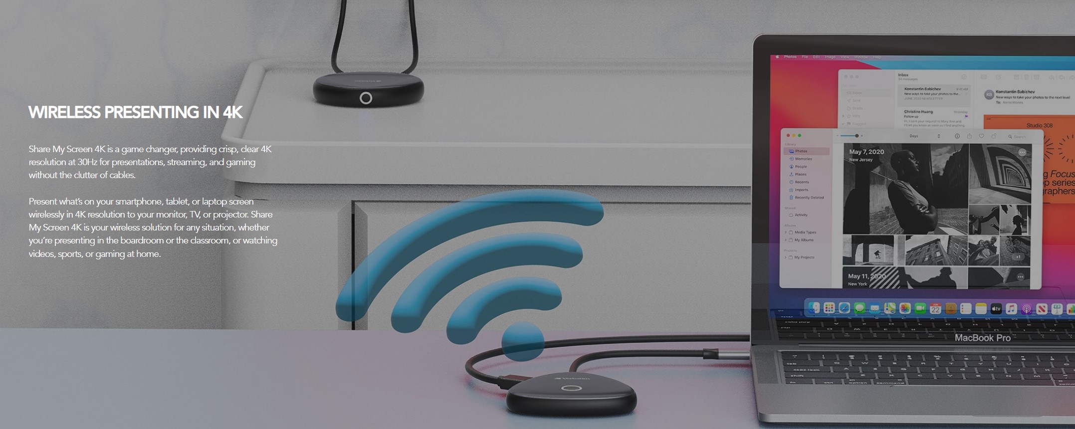 Verbatim 4K Wireless USB-C HDMI Adapter Dongle -Share My Screen Mirror Image. Compact and Ultra Portable. Windows
