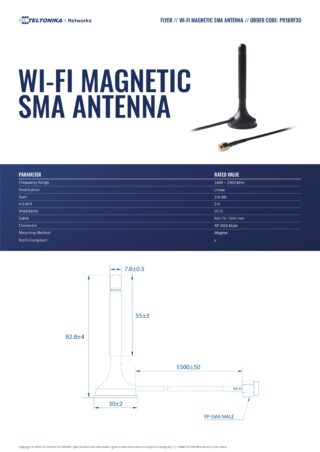 Teltonika WiFi Magnetic SMA Antenna - 2.4GHz 1.5m Cable Length