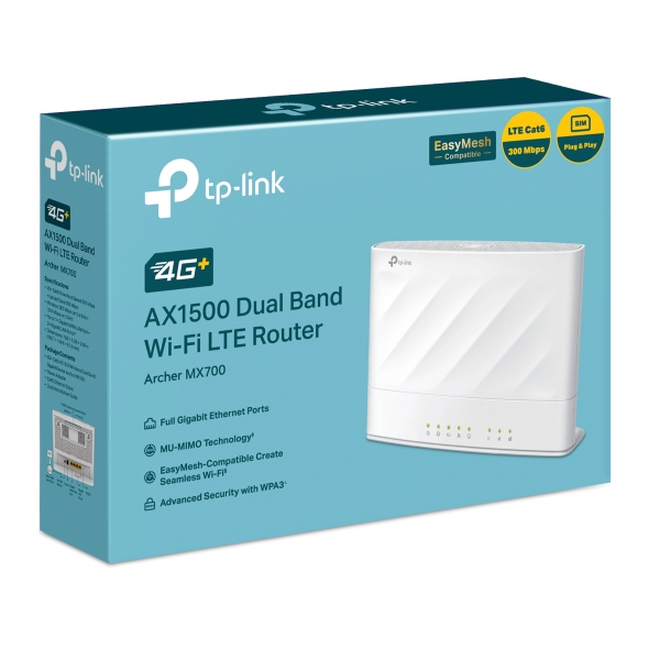 TP-Link Archer MX700 4G+ AX1500 Dual Band Wi-Fi LTE Router with Cat6 300 Mbps 4G+