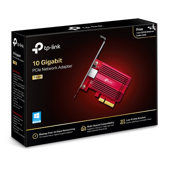 TP-Link TX401 10G 10 Gigabit PCI Express Network Adapter Low-Profile Full-Height Brackets 1× PCI Express 3.0 x4