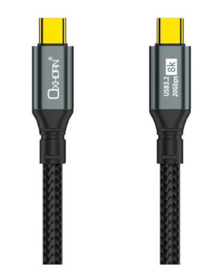 Oxhorn USB 3.2 Gen 2×2 1m USB-C to USB-C 20Gbps 8K@60Hz 20V 100W E-Marker Chip Black fast charging Video cable Laptop Phones Tablet USB-C Device