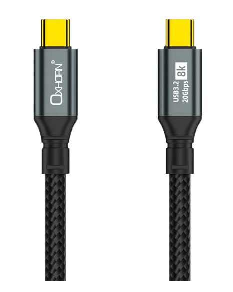 Oxhorn USB 3.2 Gen 2×2 1m USB-C to USB-C 20Gbps 8K@60Hz 20V 100W E-Marker Chip Black fast charging  Video cable Laptop Phones Tablet USB-C Device
