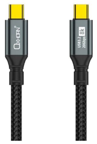 Oxhorn 2m USB-C to USB-C USB 3.2 Gen2 Braided 20Gbps 8K@60Hz 5A 20V 100W PD Fast Charging Video Cable for Laptop Phone Tablet Docking USB-C Devices