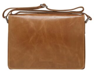 Marselisborg 14" Leather Messenger Business Laptop Bag Handcrafted Golden Tan Briefcase Durable Adjustable Shoulder Strap Fits 14" 13.3" 12" Notebook