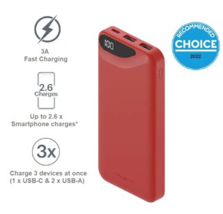 Cygnett ChargeUp Boost 3rd Gen 10K mAh Power Bank -Red(CY4343PBCHE)