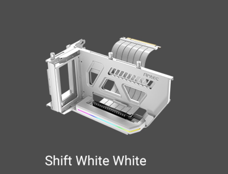 Antec RGB Adjustable Shift PCI Vertical GPU Bracket PCI-E 4.0 Riser Cable white (190mm) for 4090 7900 XTX Cards. E-ATX