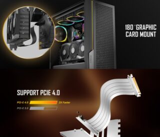 Antec Adjustable Vertical Bracket with 200mm High Performance PCI-E Riser Cable. New 2024. White Universal Case support(LS)